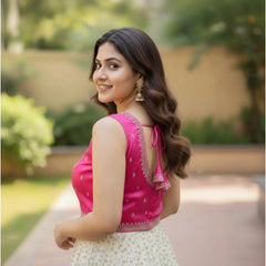 Generic Women's Zimmi Choo Sequin Work V-Neck Padded Blouse (Pink 38 Ready (Self Alterable 36–40)