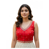 Generic Women's Zimmi Choo Sequin Work V-Neck Padded Blouse (Red 38 Ready (Self Alterable 36–40)