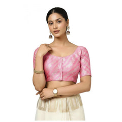 Generic Women's Jacquard Zari Round Neck Padded Blouse (Light Pink 38 Ready (Self Alterable 36–40)
