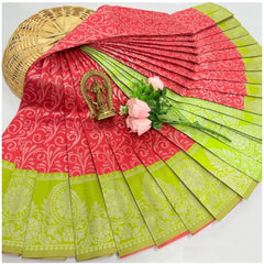 Generic Women's Soft Silk Printed Saree With Unstitched Blouse 5.5Mtr (Red)