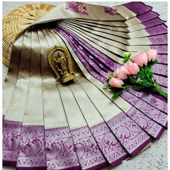 Generic Women's Soft Silk Printed Saree With Unstitched Blouse 5.5Mtr (Purple)