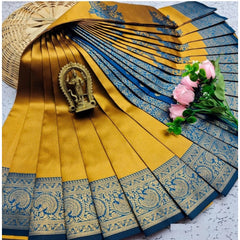 Generic Women's Soft Silk Printed Saree With Unstitched Blouse 5.5Mtr (Golden Yellow)