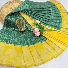 Generic Women's Soft Silk Printed Saree With Unstitched Blouse 5.5Mtr (Olive Green)