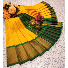 Generic Women's Soft Silk Printed Saree With Unstitched Blouse 5.5Mtr (Yellow)