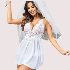 Bridal White Lace & Sheer Babydoll Nightwear