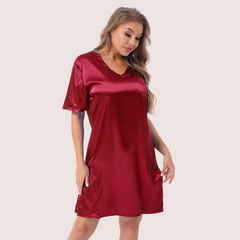 Silk satin sexy Maroon short sleepwear