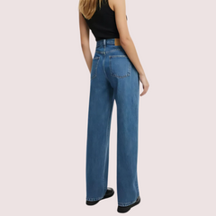 Smokey Blue Denim Loose Fit Straight Jeans for Women
