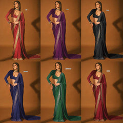 Ksa Faux Georgette KESH524 3465 Sarees Bollywood Collections Wholesale Georgette Sarees Embroidered Sarees Ananya Pandey Sarees Manufacturer