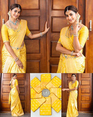 ksa Lichi Silk KESH551 248 Silk Sarees Bollywood Collections Wholesale Yellow Silk Sarees Pooja Hedge Manufacturer