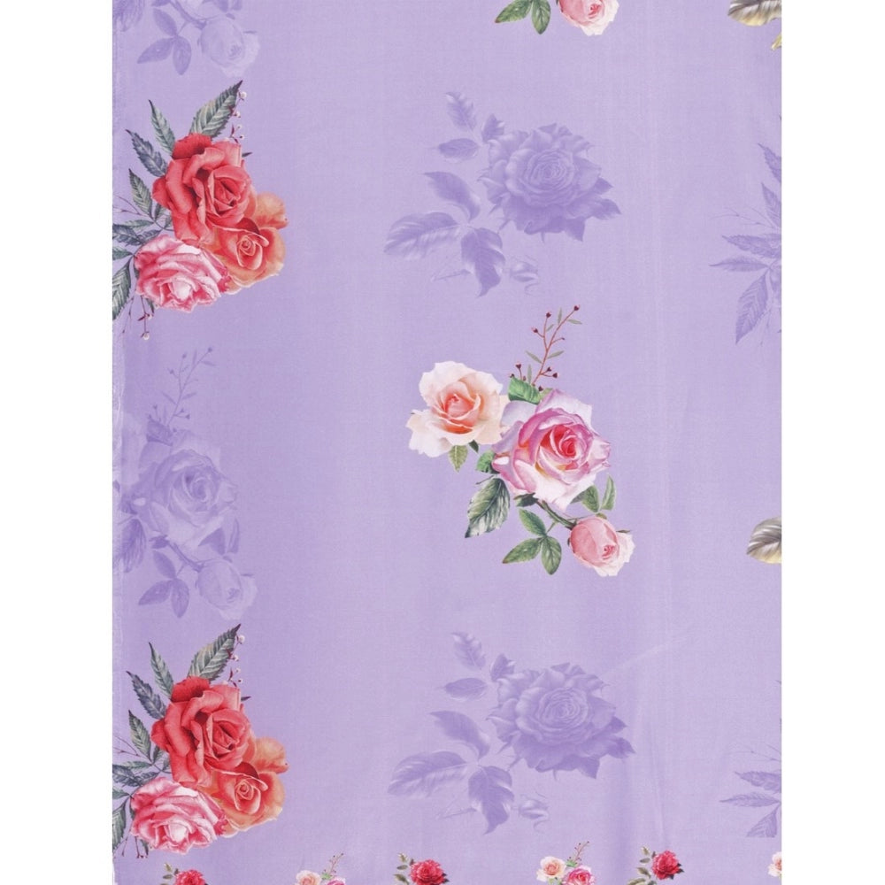 Generic Women's Crepe Digital Print Saree With Unstitched Blouse 5.5Mtr (Purple)
