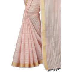 Generic Women's Cotton Blend Solid/Plain Saree With Unstitched Blouse 5.5Mtr (Pink)