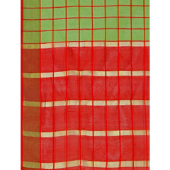 Generic Women's Cotton Silk Checkered Saree With Unstitched Blouse 5.5Mtr (Green)