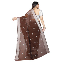 Generic Women's Cotton Silk Embroidered Saree With Unstitched Blouse 5.5Mtr (Brown)