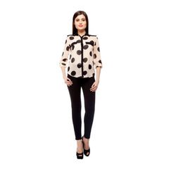 Generic Women's Polyester Polka Roll Up Sleeve Standard Length Shirt (Peach)
