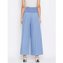 Generic Women's Denim Solid Smocked Trousers (Blue)