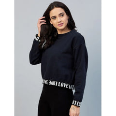 Generic Women's Fleece Solid Long Sleeves Sweatshirt (Navy)