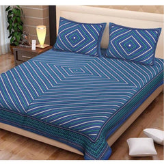 Generic Cotton Printed Queen Size Bedsheet With 2 Pillow Covers (Blue, 90x100 Inch)