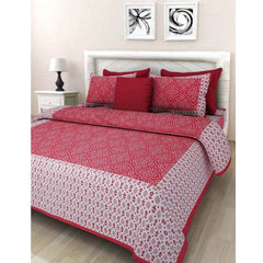 Generic Cotton Printed Queen Size Bedsheet With 2 Pillow Covers (Pink, 90x100 Inch)