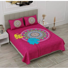 Generic Cotton Printed Queen Size Bedsheet With 2 Pillow Covers (Pink, 90x100 Inch)