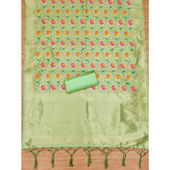 Generic Women's Banarasi Silk Printed Unstitched Salwar Suit Material With Dupatta (Pista, 3Mtrs)