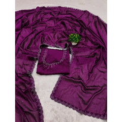 Generic Women's Georgette Satin Silk Saree With Unstitched Blouse 5.5Mtr (Wine)