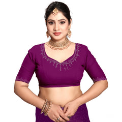 Generic Women's Georgette Satin Silk Saree With Unstitched Blouse 5.5Mtr (Wine)