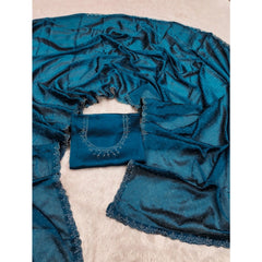 Generic Women's Georgette Satin Silk Saree With Unstitched Blouse 5.5Mtr (Blue)
