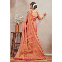 Generic Women's Silk Blend Floral Printed Saree With Unstitched Blouse 5.5Mtr (Peach)