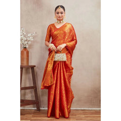 Generic Women's Silk Blend Floral Printed Saree With Unstitched Blouse 5.5Mtr (Red)