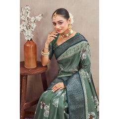 Generic Women's Crepe Silk Printed Saree With Unstitched Blouse 5.5Mtr (Green)