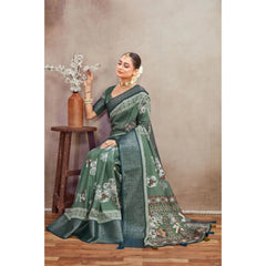 Generic Women's Crepe Silk Printed Saree With Unstitched Blouse 5.5Mtr (Green)