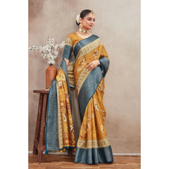 Generic Women's Crepe Silk Printed Saree With Unstitched Blouse 5.5Mtr (Mustard)