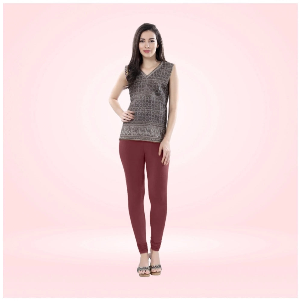 Generic Women's Cotton Blended Solid Churidar leggings (Maroon)