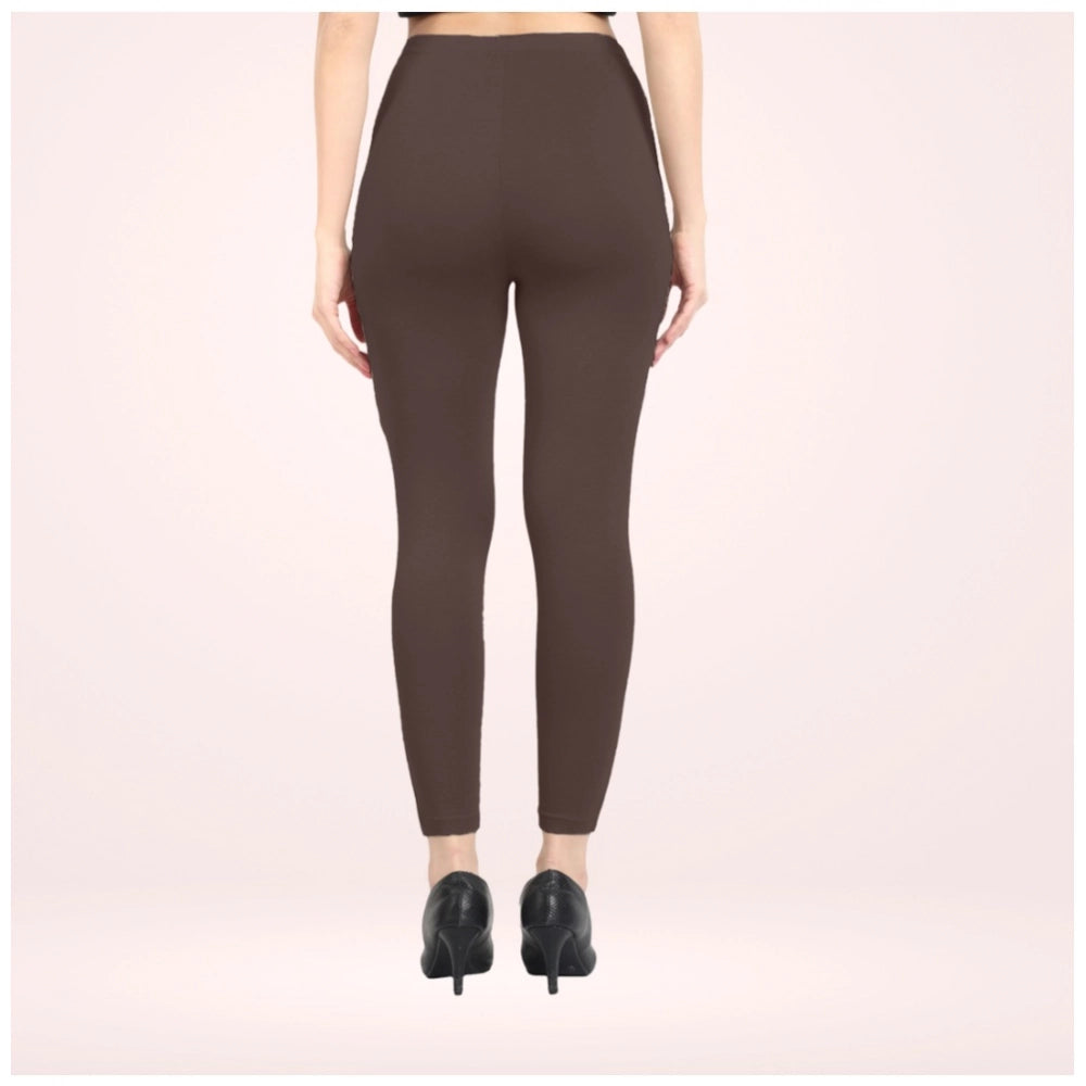 Generic Women's Cotton Blended Solid Ankle legging (Brown)