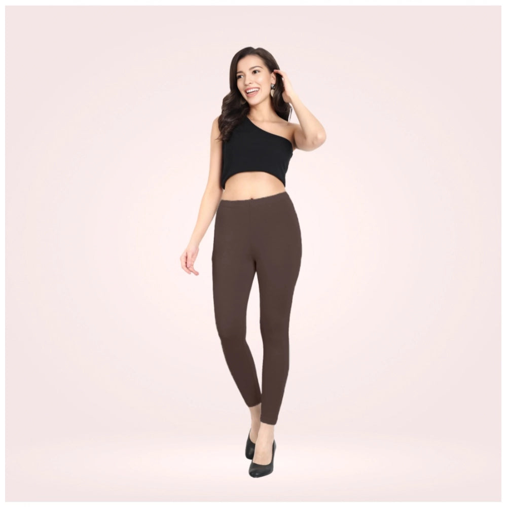 Generic Women's Cotton Blended Solid Ankle legging (Brown)