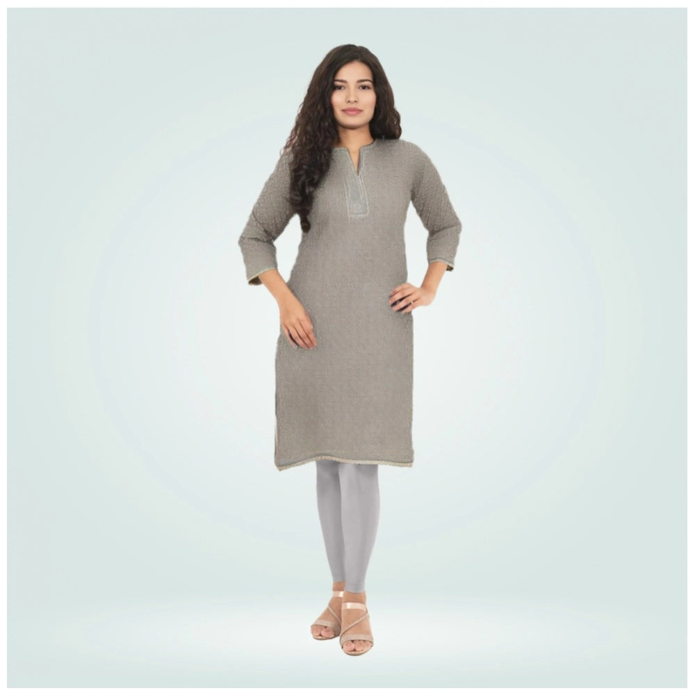 Generic Women's Cotton Blended Solid Shimmer Ankle leggings (Silver Gray)