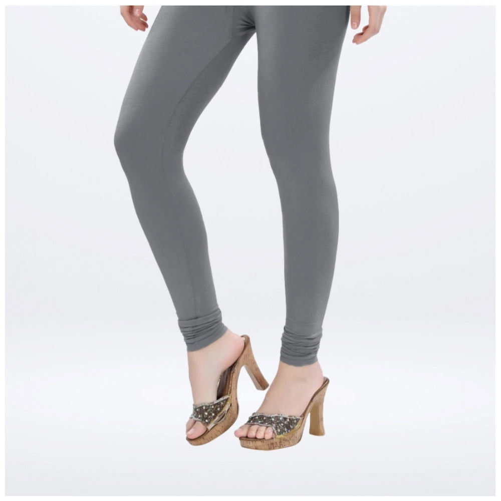 Generic Women's Cotton Blended Solid Churidar leggings (Silver Gray)
