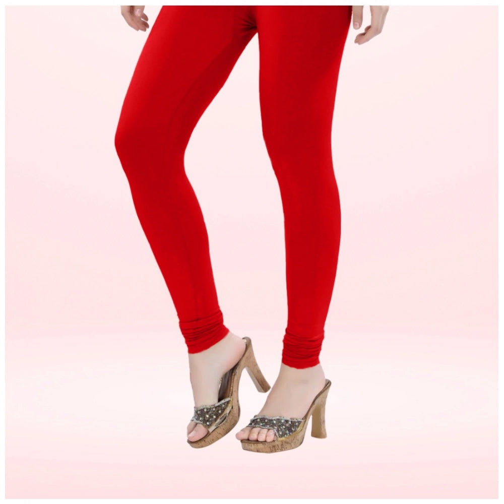 Generic Women's Cotton Blended Solid Churidar leggings (Red)