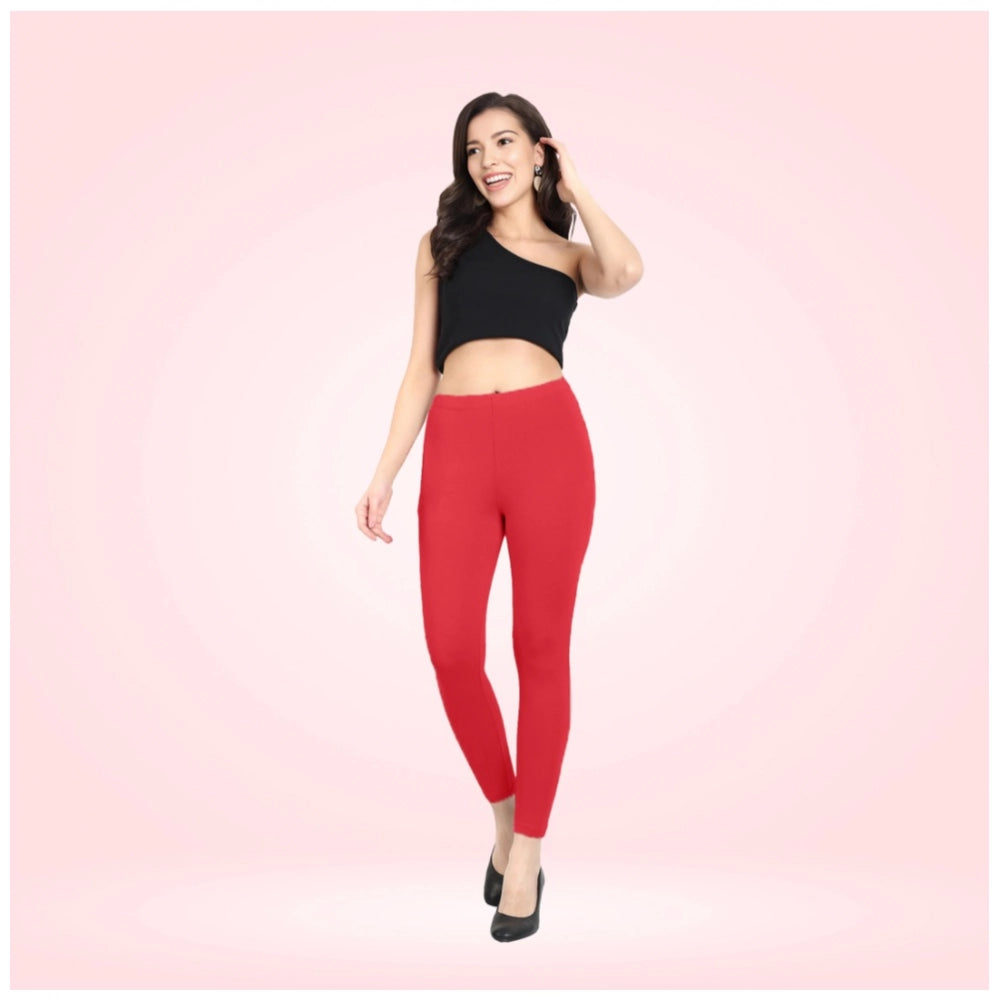 Generic Women's Cotton Blended Solid Ankle legging (Red)