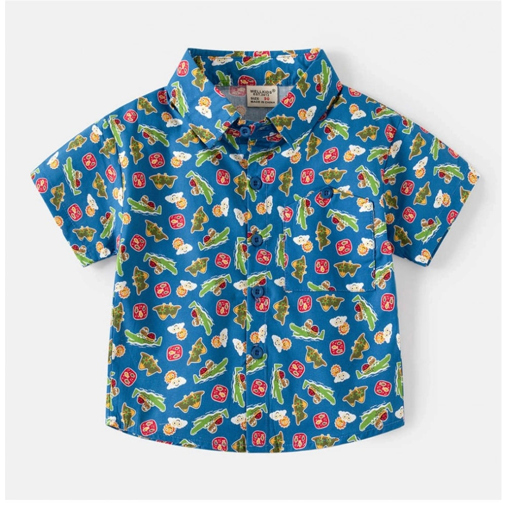 Generic Boy's Cotton Blend Printed Short Sleeve Shirt (MultiColor)