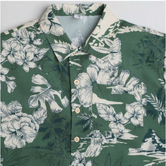 Generic Boy's Cotton Blend Printed Short Sleeve Shirt (Green)