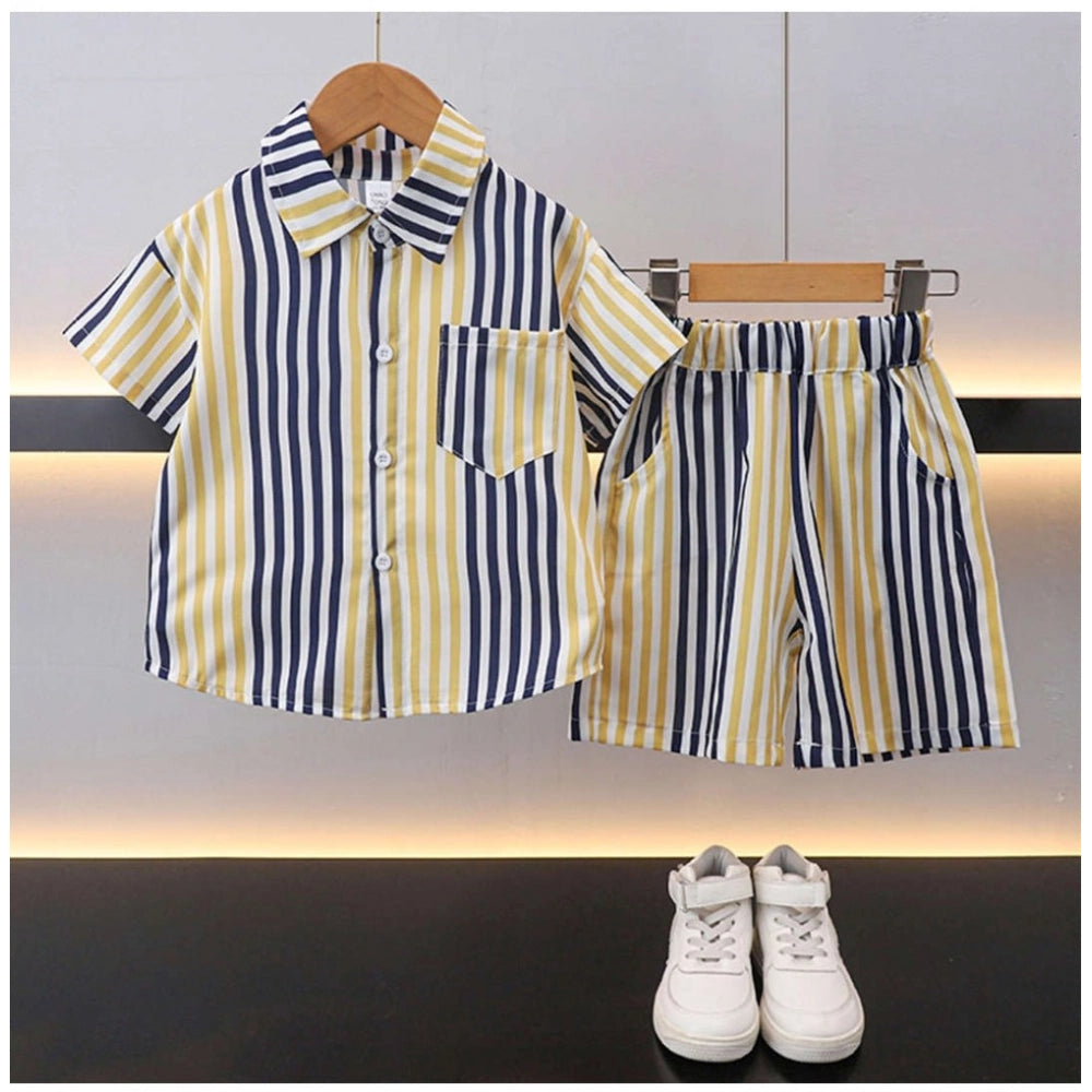 Generic Boy's Lycra Blend Printed Short Sleeve Shirt and Shorts Set (MultiColor)