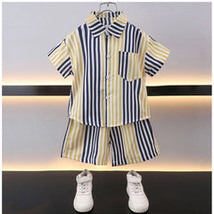 Generic Boy's Lycra Blend Printed Short Sleeve Shirt and Shorts Set (MultiColor)