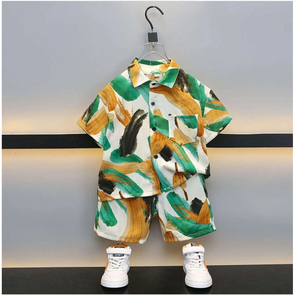 Generic Boy's Lycra Blend Printed Short Sleeve Shirt and Shorts Set (MultiColor)