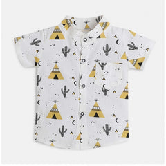 Generic Boy's Cotton Blend Printed Short Sleeve Shirt and Shorts Set (White)