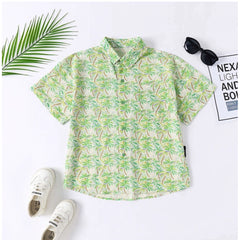 Generic Boy's Cotton Blend Printed Short  Sleeve Shirt (Green)