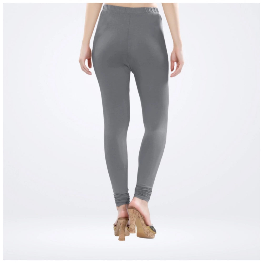 Generic Women's Cotton Blended Solid Churidar leggings (Silver Gray)