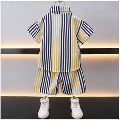 Generic Boy's Lycra Blend Printed Short Sleeve Shirt and Shorts Set (MultiColor)