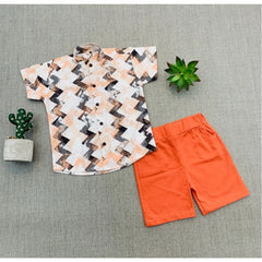Generic Boy's Cotton Blend Printed Short Sleeve Shirt and Shorts Set (MultiColor)