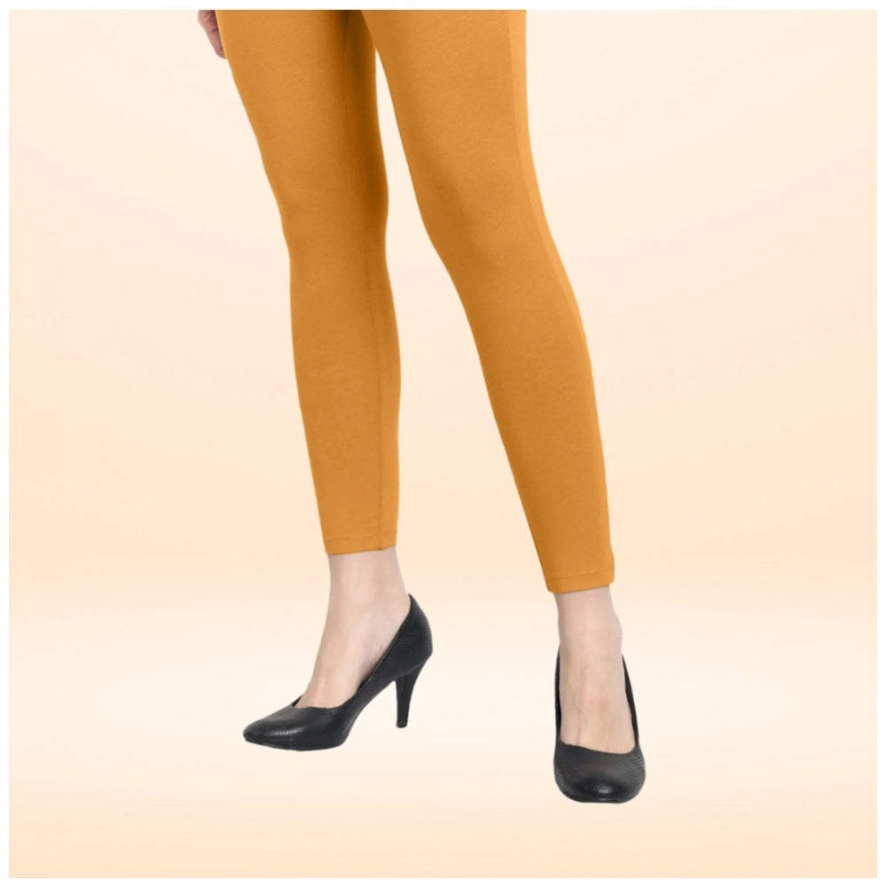 Generic Women's Cotton Blended Solid Ankle legging (Mustard Yellow)